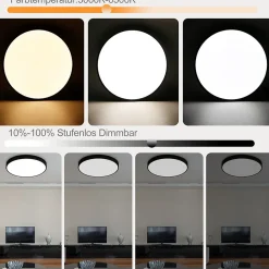 NETTLIFE Plafonnier LED dimmable avec télécommande 36W lampe de salle de bain noir IP44 étanche plat 37cm rond