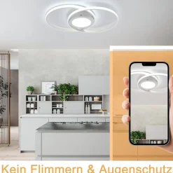 NETTLIFE Plafonnier LED Dimmable avec Télécommande 48W de Salon Blanc Design Chambre Lampe de Moderne pour Cuisine Bureau