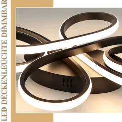 NETTLIFE Plafonnier LED Dimmable Grand 100cm Salon 90W Moderne Noir avec Télécommande