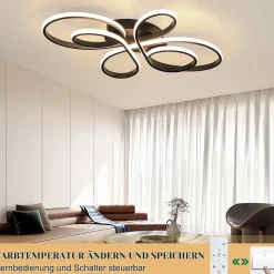 NETTLIFE Plafonnier LED Dimmable Grand 100cm Salon 90W Moderne Noir avec Télécommande