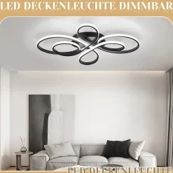 NETTLIFE Plafonnier LED Dimmable Grand 100cm Salon 90W Moderne Noir avec Télécommande