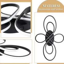 NETTLIFE Plafonnier LED Dimmable Grand 100cm Salon 90W Moderne Noir avec Télécommande