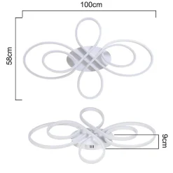 NETTLIFE Plafonnier LED Dimmable Grand 100cm 90W Moderne Blanc avec Télécommande Design