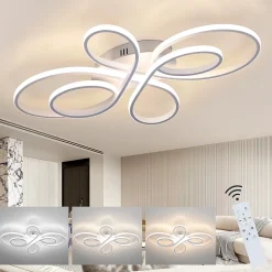 NETTLIFE Plafonnier LED Dimmable Grand 100cm 90W Moderne Blanc avec Télécommande Design