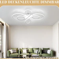 NETTLIFE Plafonnier LED Dimmable Grand 100cm 90W Moderne Blanc avec Télécommande Design