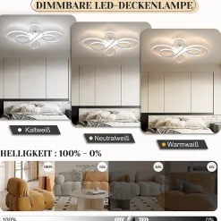 NETTLIFE Plafonnier LED Dimmable 80 cm Blanc 78 W Salon Design Moderne avec Télécommande Idéal pour Salle à Manger Bureau Cuisine