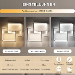 NETTLIFE Plafonnier LED Dimmable avec Télécommande 45 W 60 cm Lampe en Métal Lampe Design Moderne pour Salle à Manger Cuisine