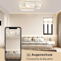 NETTLIFE Plafonnier LED Dimmable avec Télécommande 45 W 60 cm Lampe en Métal Lampe Design Moderne pour Salle à Manger Cuisine
