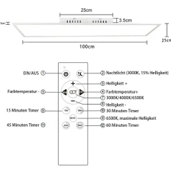 NETTLIFE Plafonnier LED dimmable 100x25 cm panneau de plafond plat long avec télécommande grand blanc 24W