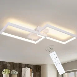 NETTLIFE Plafonnier LED Dimmable avec Télécommande 40W Métal Blanc Lampe de Cuisine Design Moderne pour Salle à Manger Salon