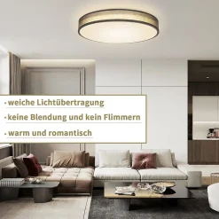 NETTLIFE Plafonnier LED Gris 38W Rond Moderne Dimmable avec Télécommande Lampe de avec Abat-Jour en Tissu Lampe de Couloir pour