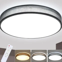 NETTLIFE Plafonnier LED Gris 38W Rond Moderne Dimmable avec Télécommande Lampe de avec Abat-Jour en Tissu Lampe de Couloir pour