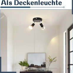 NETTLIFE Plafonnier LED GU10 -2 Spots de Plafond Ronde Moderne Spots de Plafond pour Chambre Salon - sans Ampoule Noir