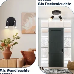 NETTLIFE Plafonnier LED GU10 -2 Spots de Plafond Ronde Moderne Spots de Plafond pour Chambre Salon - sans Ampoule Noir