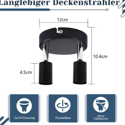 NETTLIFE Plafonnier LED GU10 -2 Spots de Plafond Ronde Moderne Spots de Plafond pour Chambre Salon - sans Ampoule Noir