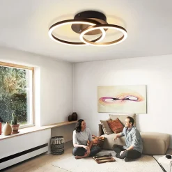 NETTLIFE Plafonnier LED Lampe de plafond 24W Design moderne rond blanc chaud 3000K noir 2 anneaux