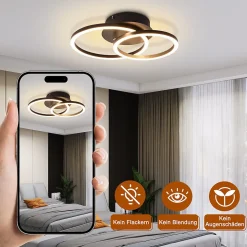 NETTLIFE Plafonnier LED Lampe de plafond 24W Design moderne rond blanc chaud 3000K noir 2 anneaux