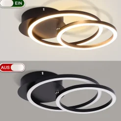 NETTLIFE Plafonnier LED Lampe de plafond 24W Design moderne rond blanc chaud 3000K noir 2 anneaux