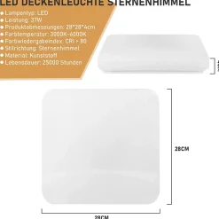 NETTLIFE Plafonnier LED Lampe de Ciel Étoilé avec Télécommande 37 W Lampe de d'Enfant Lampe Carrée 28 cm pour Salon Couloir