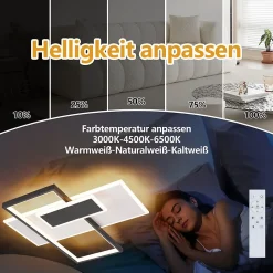 NETTLIFE Plafonnier LED lampe de salon à intensité variable 62 W avec 2 spots de plafond, noir, avec télécommande, acrylique
