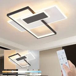 NETTLIFE Plafonnier LED lampe de salon à intensité variable 62 W avec 2 spots de plafond, noir, avec télécommande, acrylique