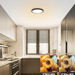 NETTLIFE Plafonnier LED Lampe Plate Noir 15W Lampe Ronde Lampe de Salle de Bain IP44 Lampe Blanc Chaud Diamètre 18cm