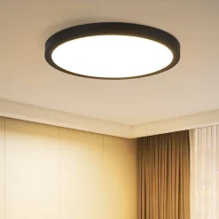 NETTLIFE Plafonnier LED Lampe Plate Noir 15W Lampe Ronde Lampe de Salle de Bain IP44 Lampe Blanc Chaud Diamètre 18cm