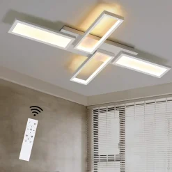 NETTLIFE Plafonnier LED lampe de salon blanc dimmable 58W 82.7CM carré design moderne avec télécommande