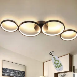 NETTLIFE Plafonnier LED moderne à intensité variable, noir, 88cm, 55 W, avec télécommande, Dimmable 4 Lampes , Design Moderne
