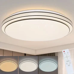 NETTLIFE Plafonnier LED Moderne Rond 27cm Ciel Étoilé Intensité Variable avec Télécommande Lampe de 23W pour Cuisine Couloir