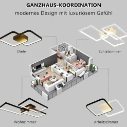 NETTLIFE Plafonnier LED Métal Noir 72W 80CM Salon Lampe de Salon Moderne Dimmable avec Télécommande Design Rectangulaire pours