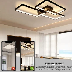 NETTLIFE Plafonnier LED Métal Noir 72W 80CM Salon Lampe de Salon Moderne Dimmable avec Télécommande Design Rectangulaire pours