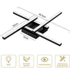 NETTLIFE Plafonnier LED Moderne Design 24W Noir 3000K blanc chaud