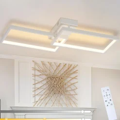 NETTLIFE Plafonnier LED Métal Blanc 48W 80CM Lampe de Salon Moderne à Intensité Variable avec Design Rectangulaire pour d'Enfant