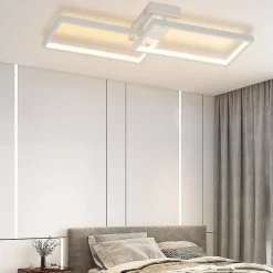 NETTLIFE Plafonnier LED Métal Blanc 48W 80CM Lampe de Salon Moderne à Intensité Variable avec Design Rectangulaire pour d'Enfant