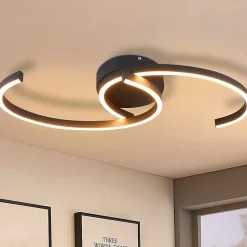 NETTLIFE Plafonnier LED Moderne 60 cm Noir 24 W Blanc Chaud Lampe de Salon pour Chambre Cuisine Couloir Salle à Manger