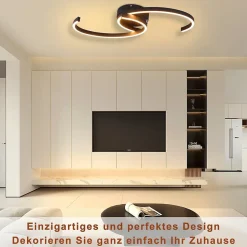 NETTLIFE Plafonnier LED Moderne 60 cm Noir 24 W Blanc Chaud Lampe de Salon pour Chambre Cuisine Couloir Salle à Manger