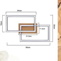 NETTLIFE Plafonnier LED Moderne Plafonnier Bois 3000K Blanc Chaud Noir Rectangle Design 24W
