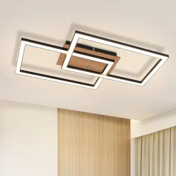 NETTLIFE Plafonnier LED Moderne Plafonnier Bois 3000K Blanc Chaud Noir Rectangle Design 24W