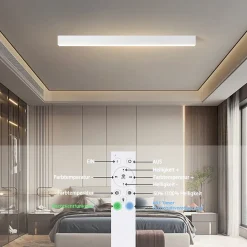 NETTLIFE Plafonnier LED Moderne 80CM Lampe de Bureau Longue Plafond 25W Dimmable avec Télécommande pour Salon Chambre à Coucher