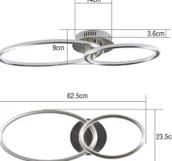 NETTLIFE Plafonnier led nettlife, plafonnier de salon, design moderne avec anneaux lumière blanche chaude 3000k 29w 62,5 cm