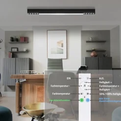 NETTLIFE Plafonnier LED Noir 25W Longue Moderne Dimmable Lampe de Salon avec Télécommande 80CM pour Bureau Chambre à Coucher