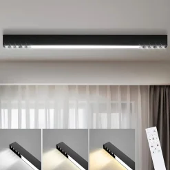 NETTLIFE Plafonnier LED Noir 25W Longue Moderne Dimmable Lampe de Salon avec Télécommande 80CM pour Bureau Chambre à Coucher