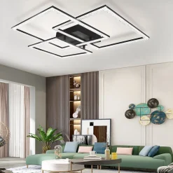 NETTLIFE Plafonnier LED Noir Lampe de 75CM Dimmable Lampe d'intérieur Design Cristal Moderne avec Télécommande pour Cuisine