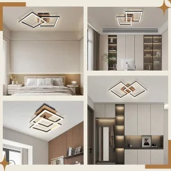 NETTLIFE Plafonnier LED Noir Bois 3000K Blanc Chaud Design Moderne 24W