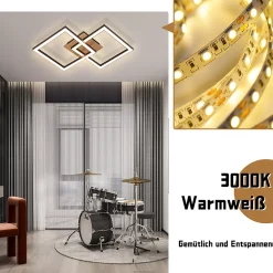 NETTLIFE Plafonnier LED Noir Bois 3000K Blanc Chaud Design Moderne 24W