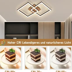 NETTLIFE Plafonnier LED Noir Bois 3000K Blanc Chaud Design Moderne 24W