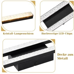 NETTLIFE Plafonnier LED Noir 12 W Lampe Moderne en Métal Cristal Lumière Chaude 3000 K pour Chambre Couloir Cuisine Bureau Salon