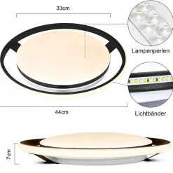 NETTLIFE Plafonnier LED Noir Moderne Télécommande Design Rond Lampe de Salon avec Lampe à Intensité Variable pour Bureau Couloir