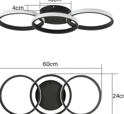 NETTLIFE Plafonnier LED Noir moderne Rond avec blanc chaud lampe de cuisine 36W pour salon, salle à manger, chambre, couloir